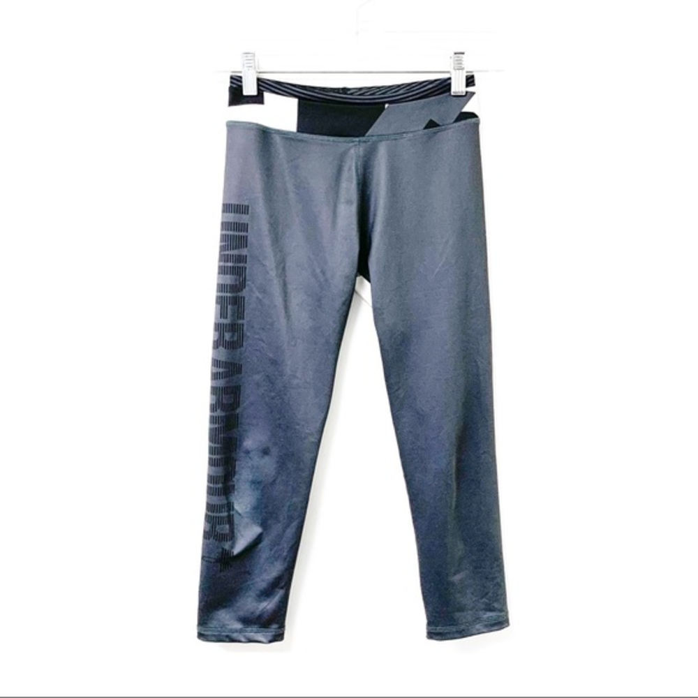 Girls Under Armour Gray/White Geometric Pattern Compression Legging Tights Small